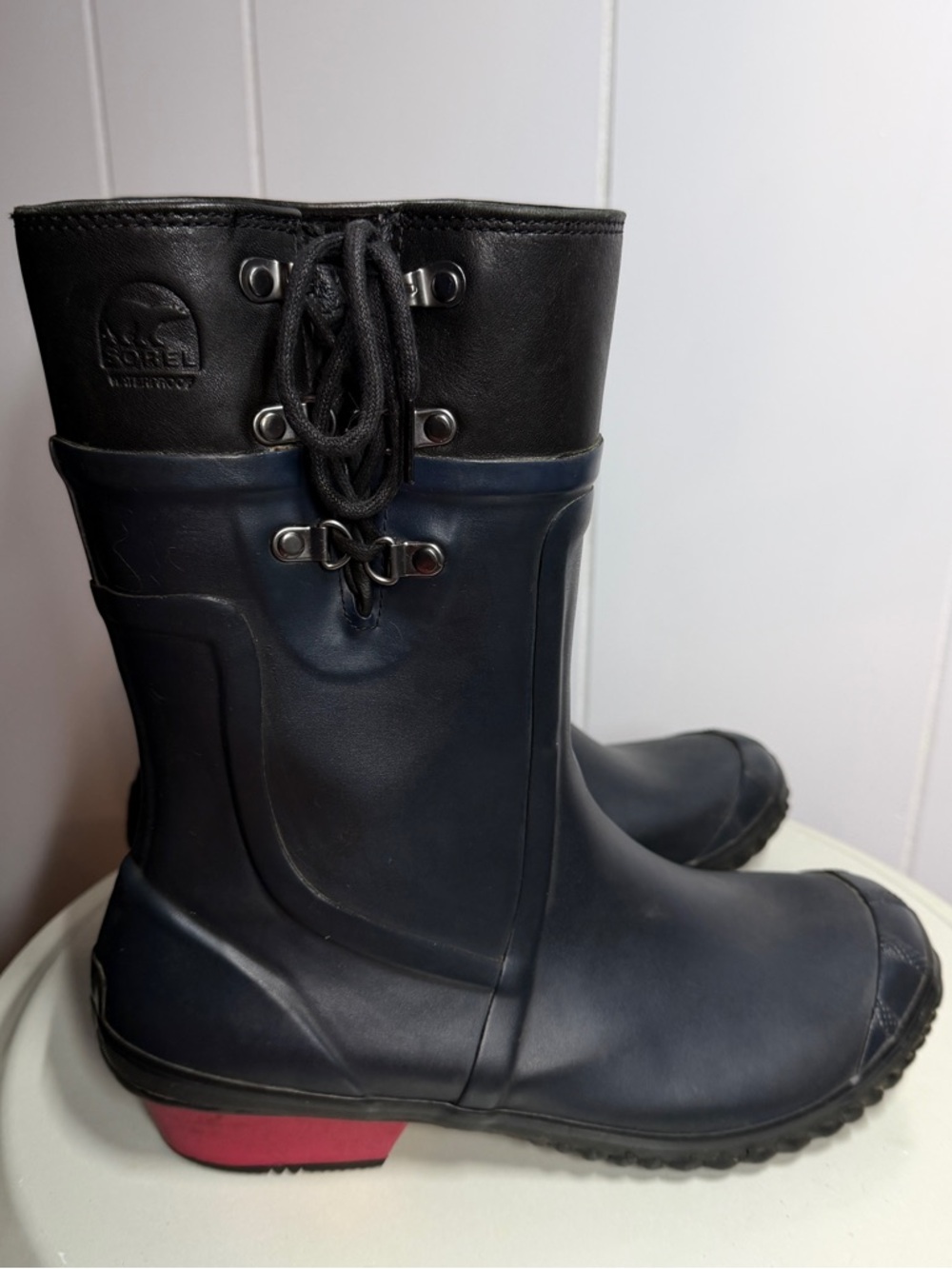 Sorel Black Navy Lace-Up Waterproof Boots with Red Heel - Size 11 - Picture 2 of 12